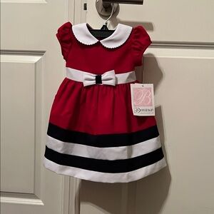 NWT BonnieBaby Red Blue and White Kids Dress Nautical Patriotic Size 6-9 Months